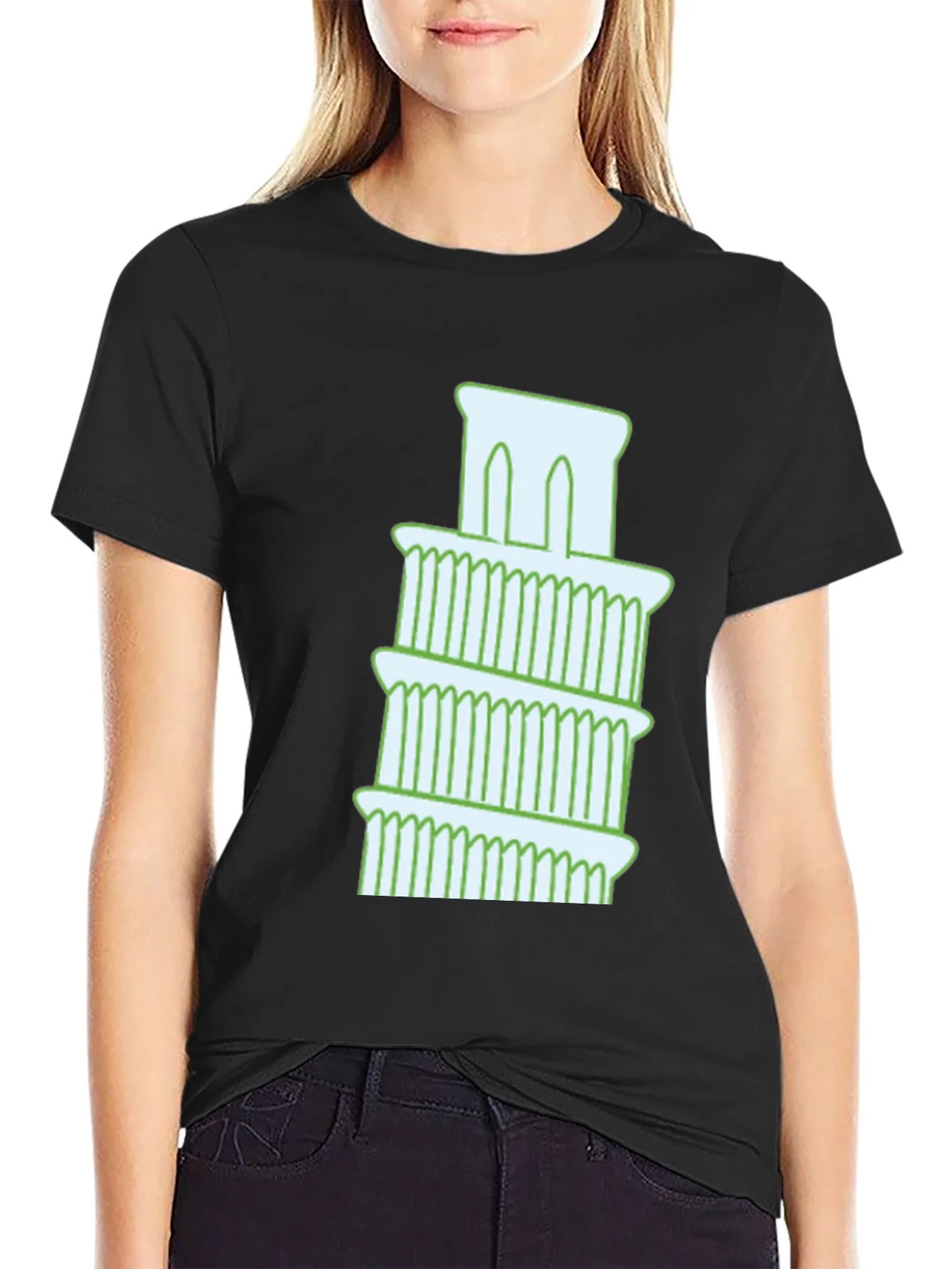 Leaning Tower Graphic Tee - Black Cotton T-Shirt product image 2