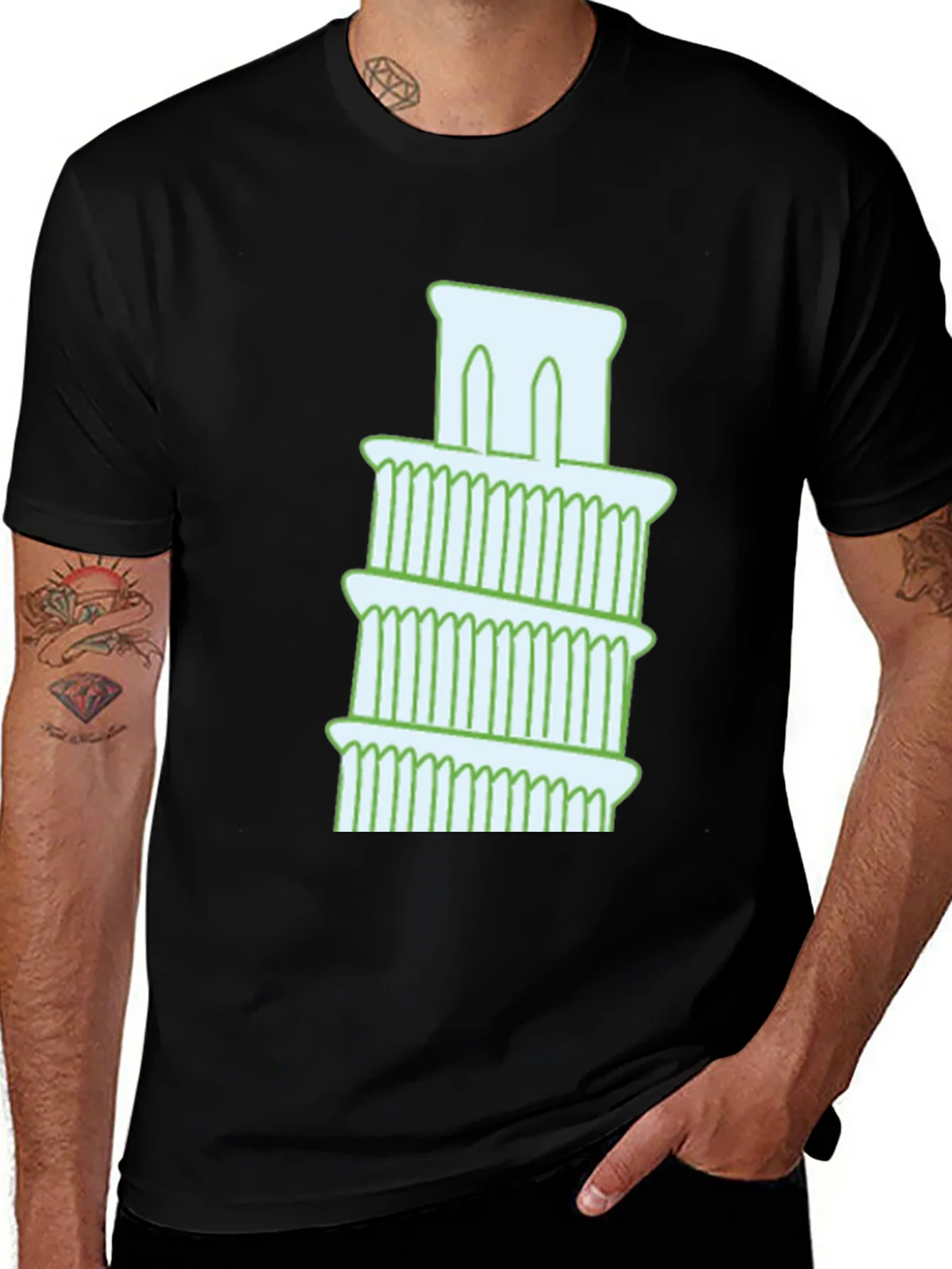 Leaning Tower Graphic Tee - Black Cotton T-Shirt product image 1