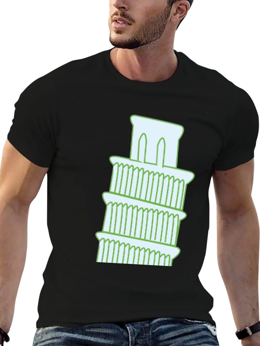 Leaning Tower Graphic Tee - Black Cotton T-Shirt product image 6