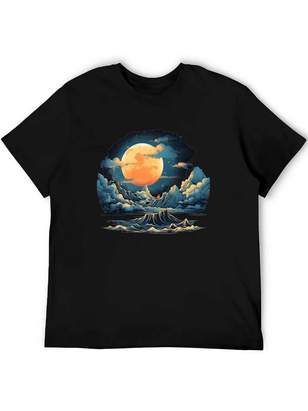 Full Moon Ocean Wave Graphic Tee - Stylish Black T-Shirt product image 5