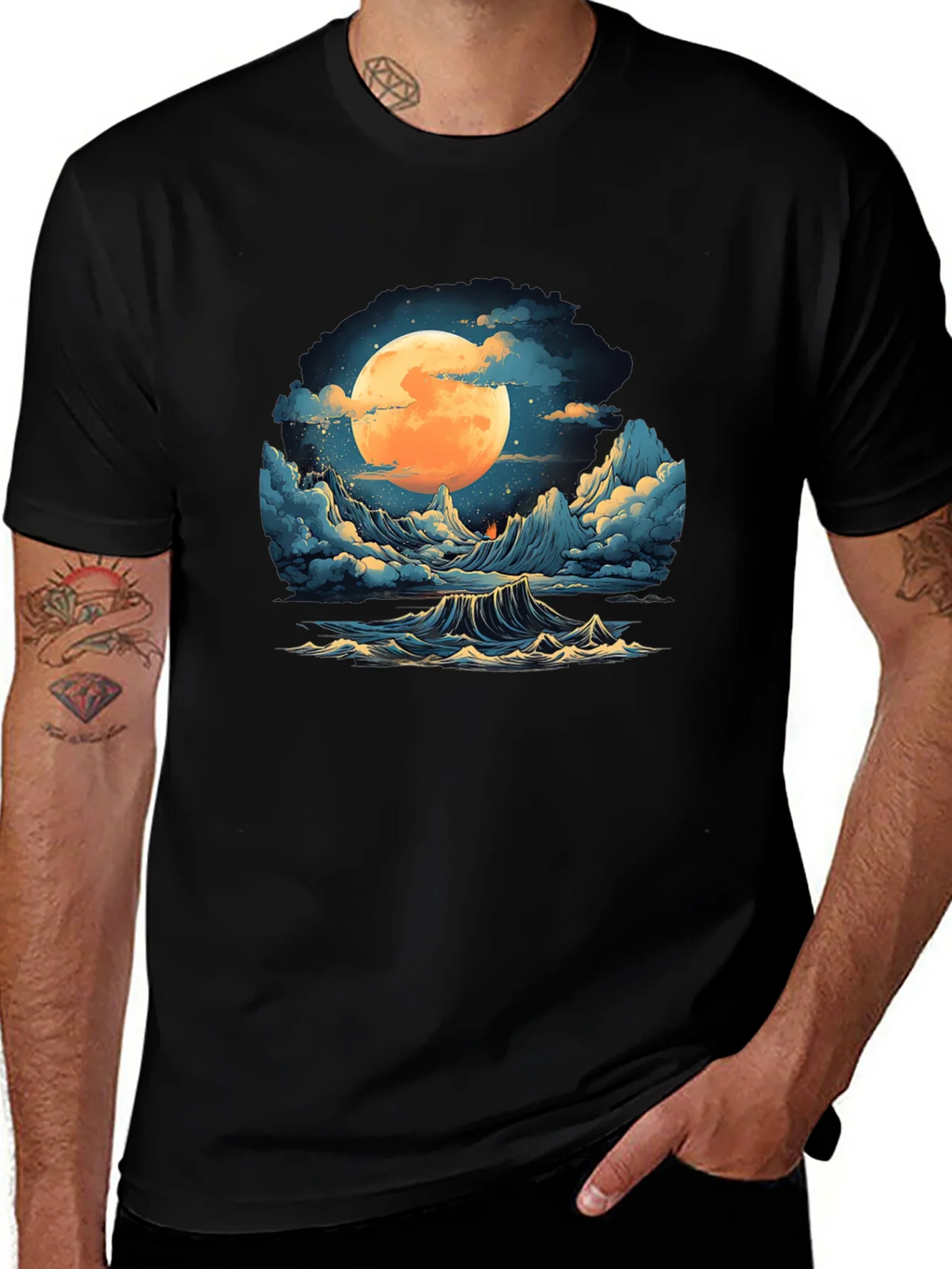 Full Moon Ocean Wave Graphic Tee - Stylish Black T-Shirt product image 1