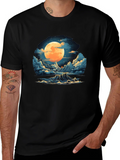 Full Moon Ocean Wave Graphic Tee - Stylish Black T-Shirt product image 1
