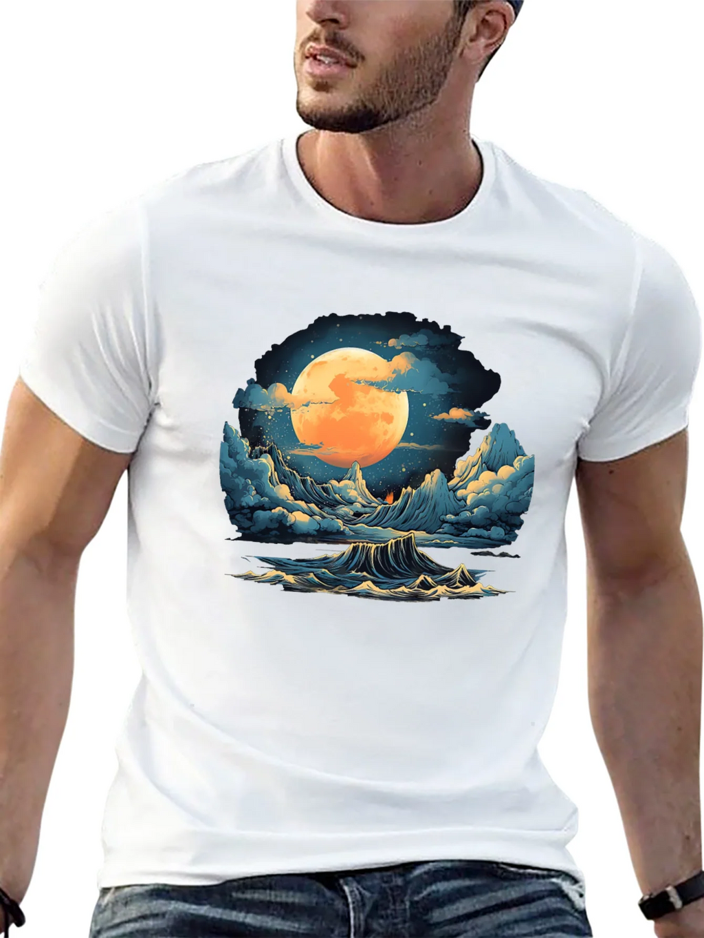 Full Moon Ocean Wave Graphic Tee - Stylish Black T-Shirt product image 12