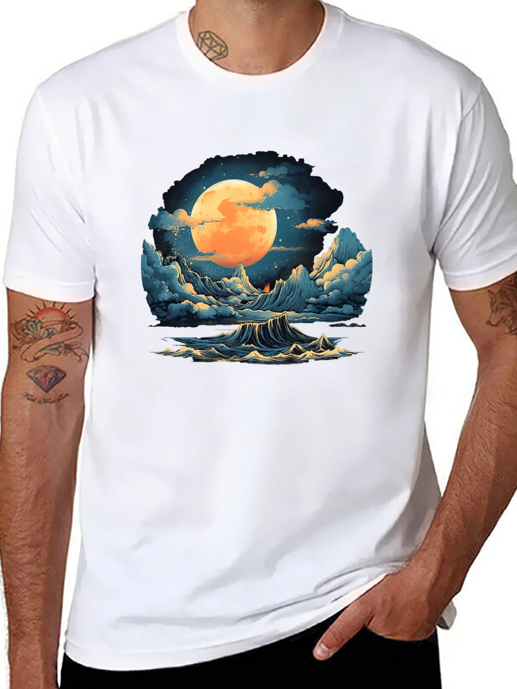 Full Moon Ocean Wave Graphic Tee - Stylish Black T-Shirt product image 7