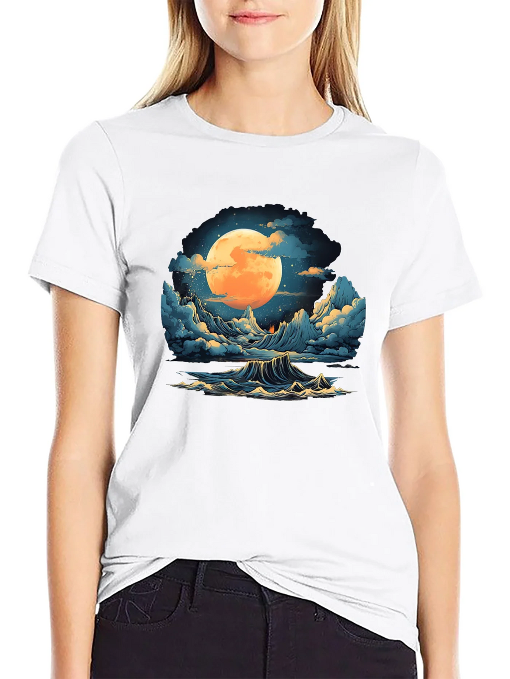 Full Moon Ocean Wave Graphic Tee - Stylish Black T-Shirt product image 8