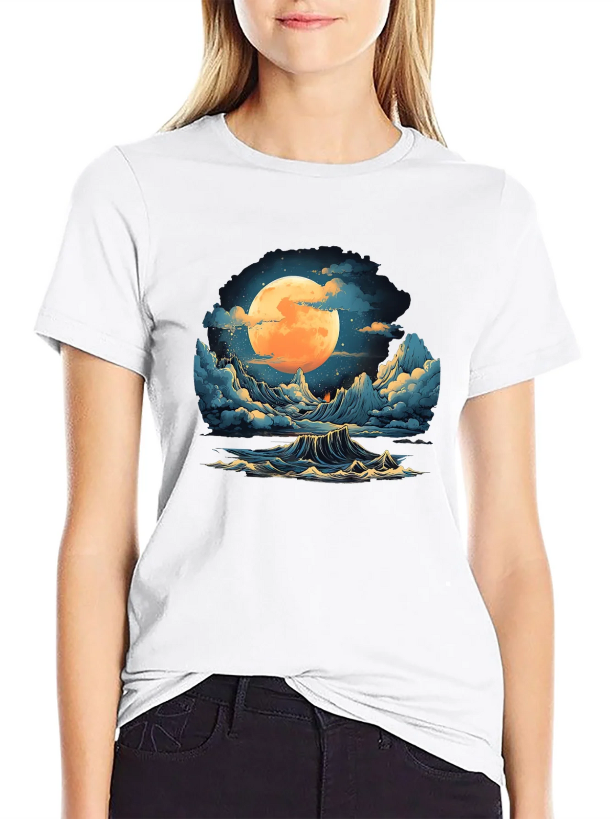 Full Moon Ocean Wave Graphic Tee - Stylish Black T-Shirt product image 8