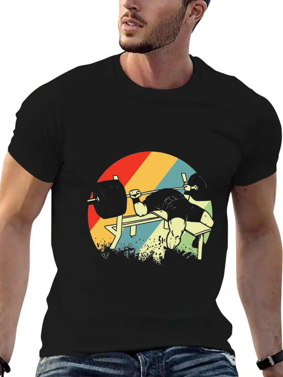 Retro Gym Bench Press Workout T-Shirt product image 6