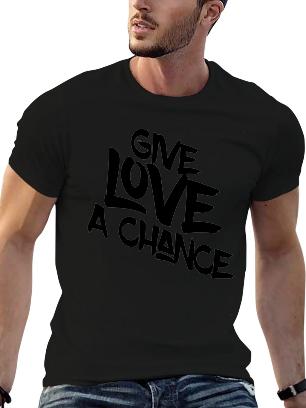 Give Love A Chance Black Graphic T-Shirt product image 6