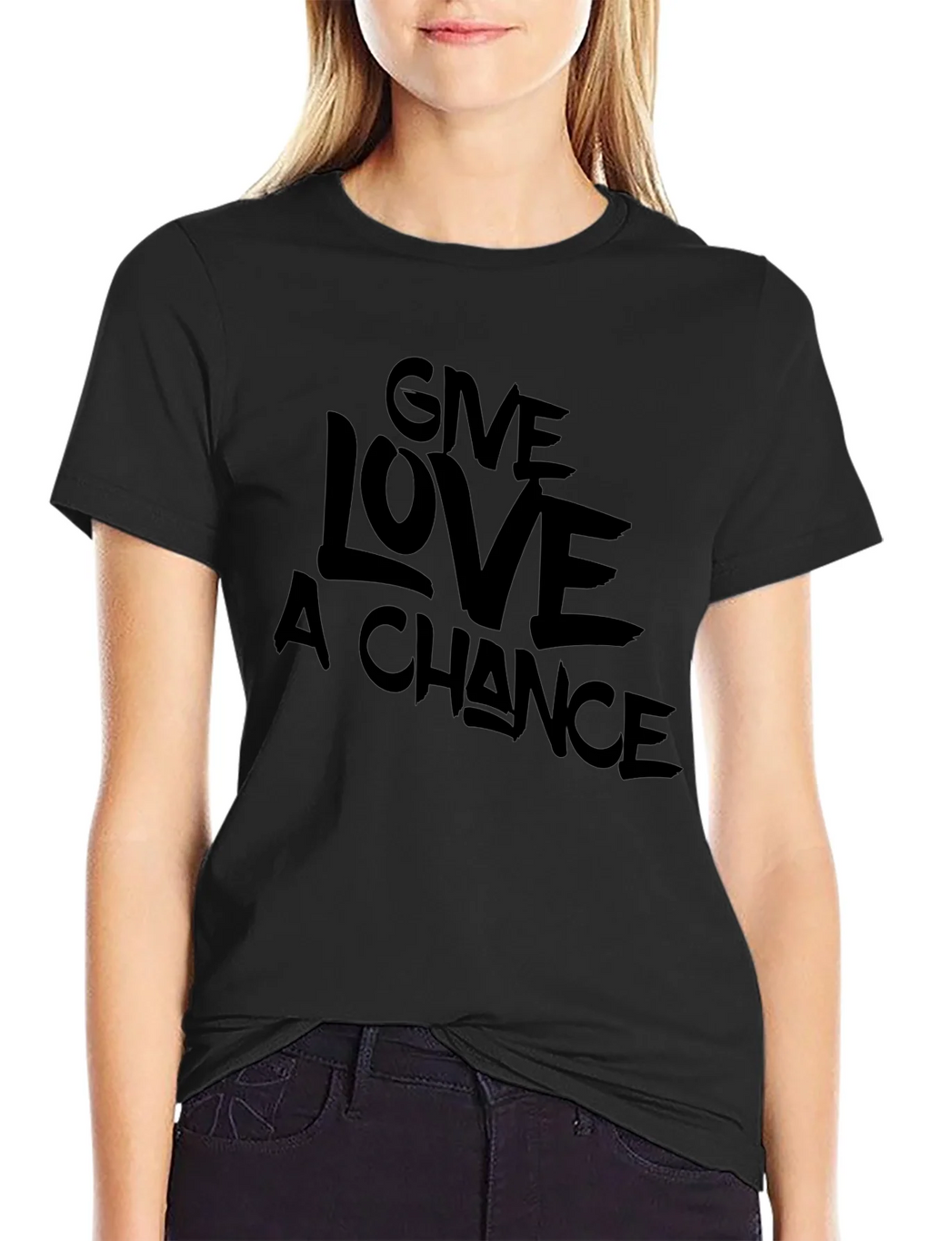 Give Love A Chance Black Graphic T-Shirt product image 2