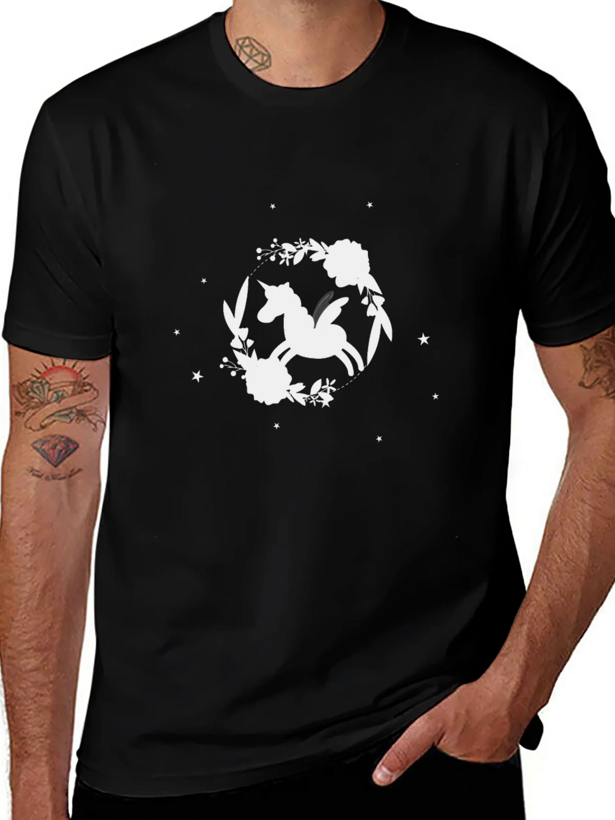 Unicorn Floral T-Shirt - Black Cotton Tee product image 1