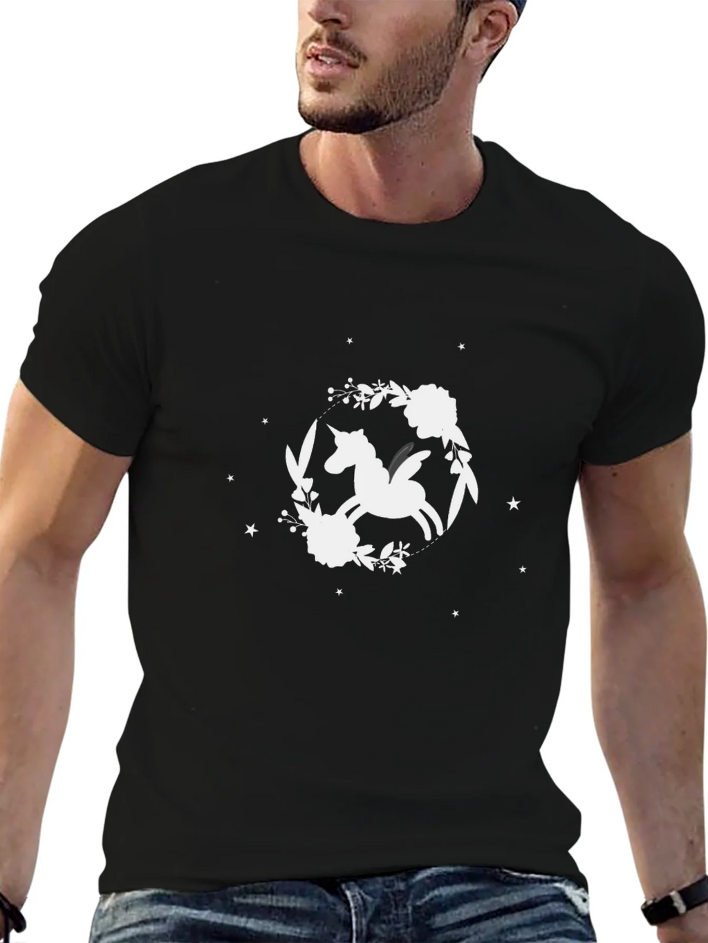 Unicorn Floral T-Shirt - Black Cotton Tee product image 6