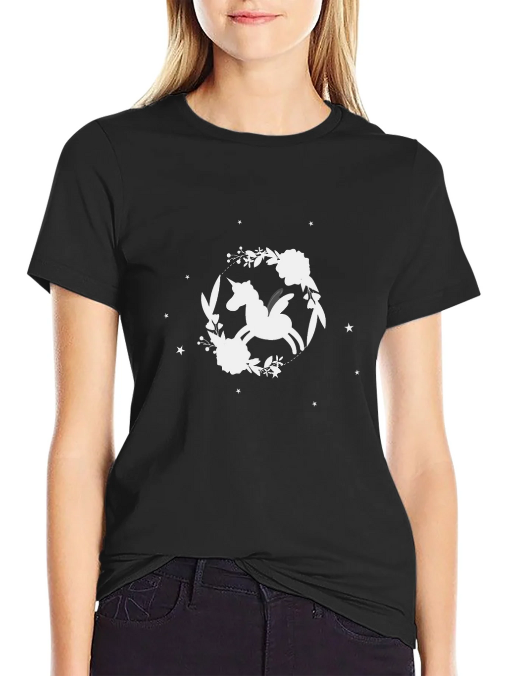 Unicorn Floral T-Shirt - Black Cotton Tee product image 2
