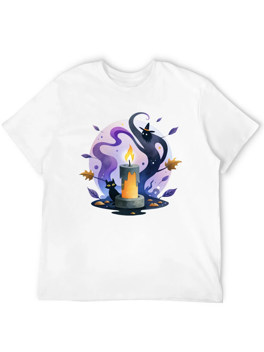 Spooky Halloween Candle T-Shirt - Cat & Witch Design product image 11