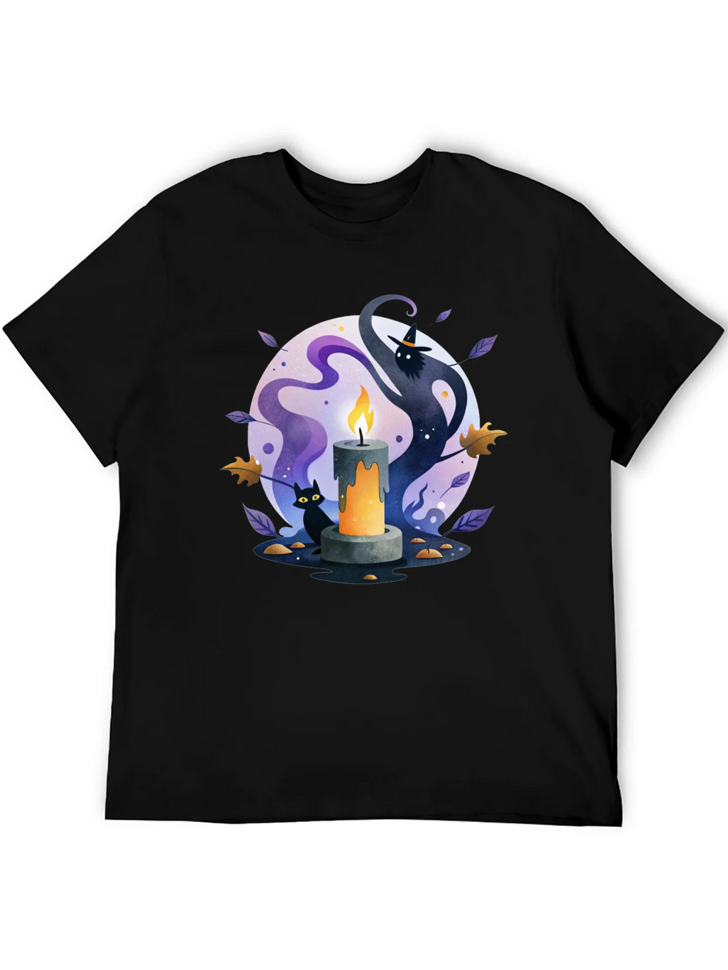 Spooky Halloween Candle T-Shirt - Cat & Witch Design product image 5