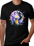 Spooky Halloween Candle T-Shirt - Cat & Witch Design product image 1