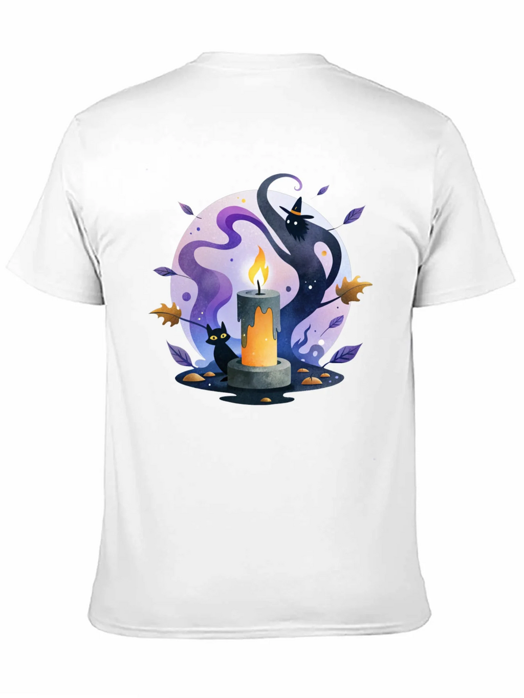 Spooky Halloween Candle T-Shirt - Cat & Witch Design product image 10