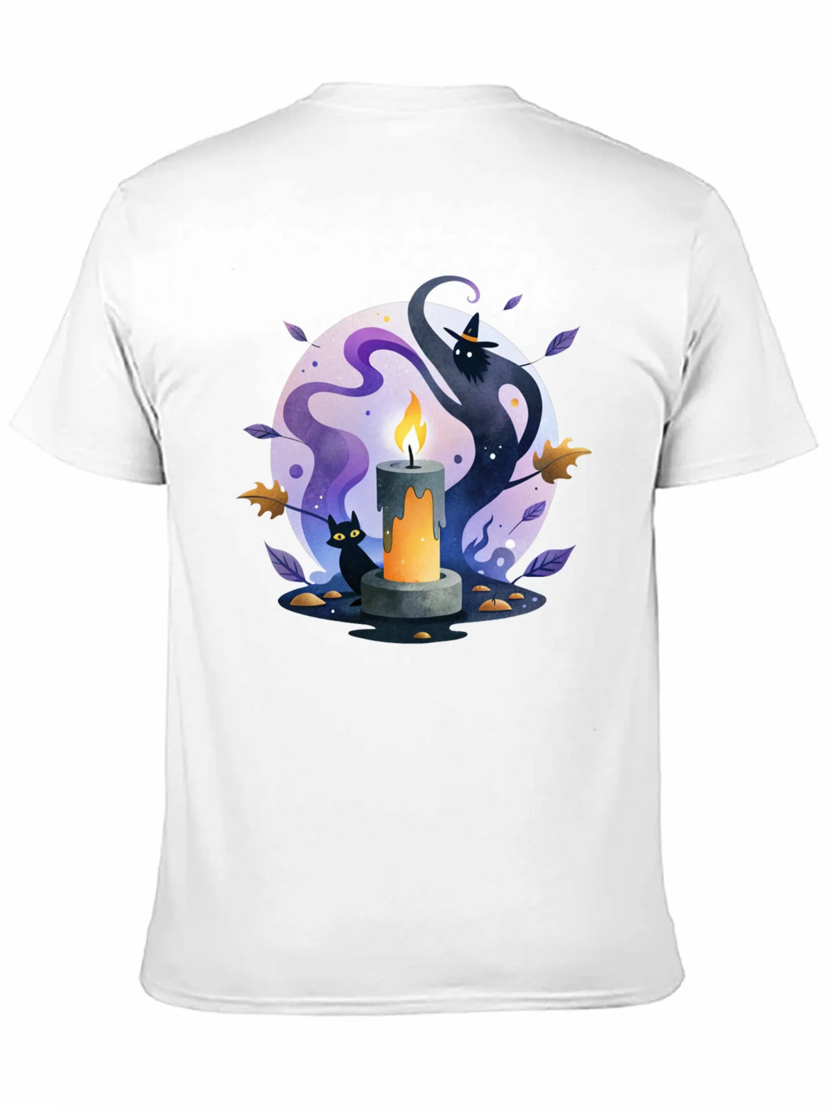 Spooky Halloween Candle T-Shirt - Cat & Witch Design product image 10