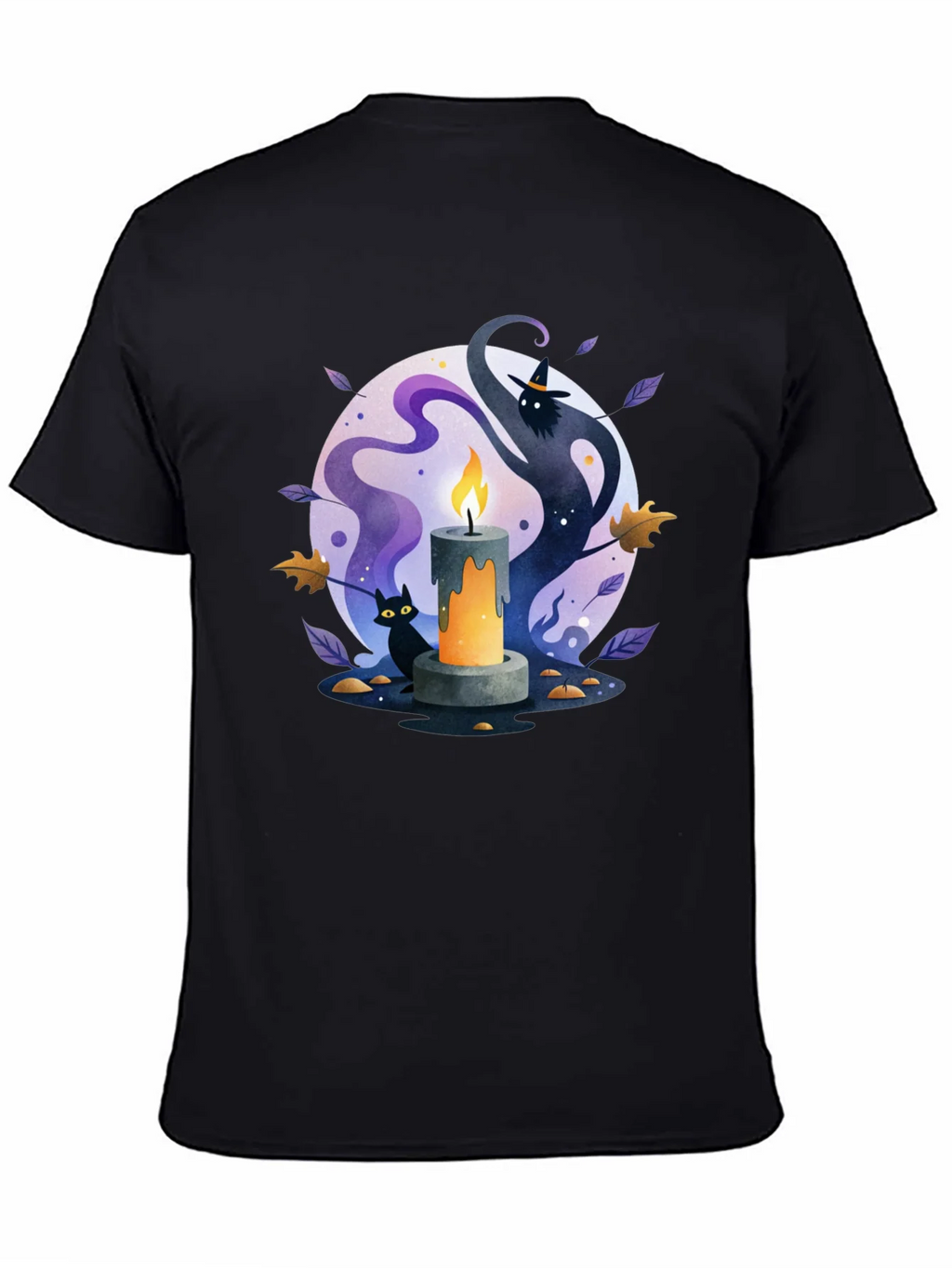 Spooky Halloween Candle T-Shirt - Cat & Witch Design product image 4