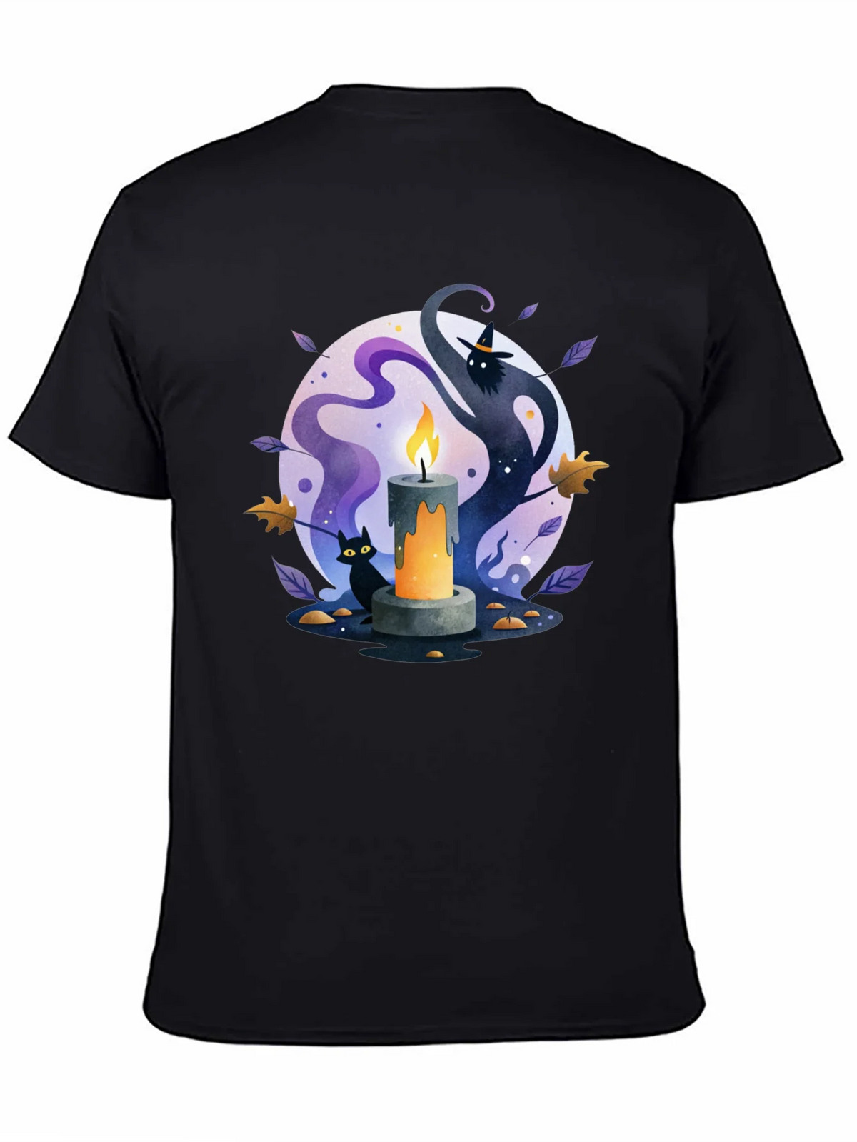 Spooky Halloween Candle T-Shirt - Cat & Witch Design product image 4