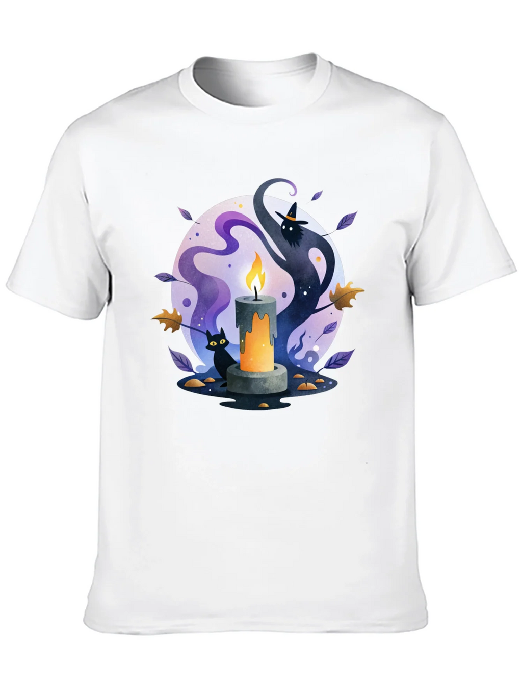 Spooky Halloween Candle T-Shirt - Cat & Witch Design product image 9