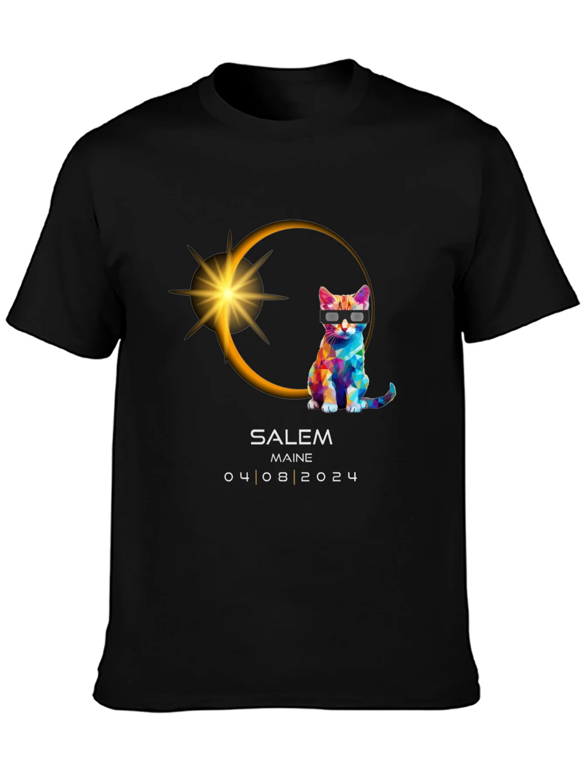 Salem Maine Eclipse 2024 Cat T-Shirt product image 3