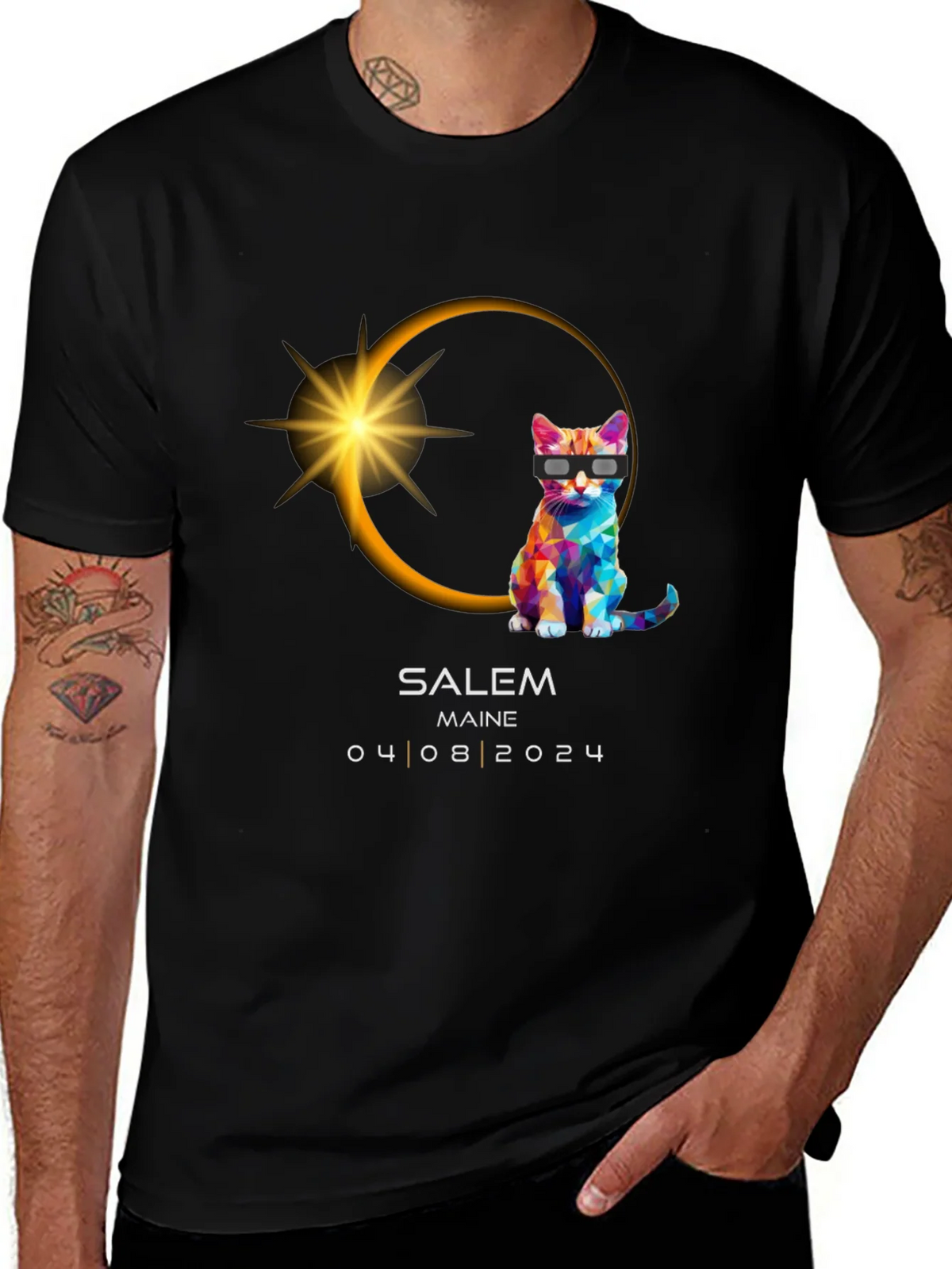 Salem Maine Eclipse 2024 Cat T-Shirt product image 1