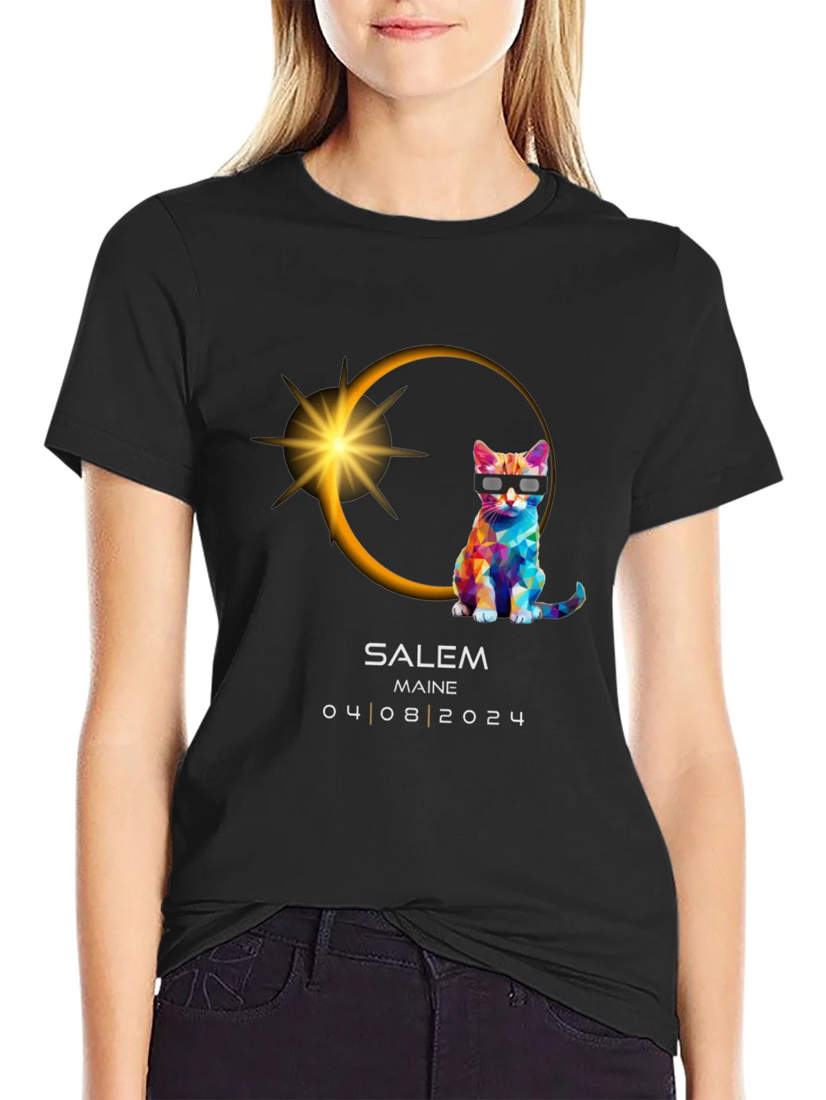 Salem Maine Eclipse 2024 Cat T-Shirt product image 2