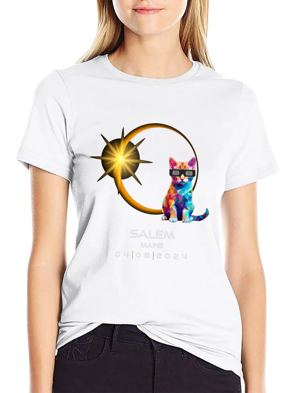 Salem Maine Eclipse 2024 Cat T-Shirt product image 8