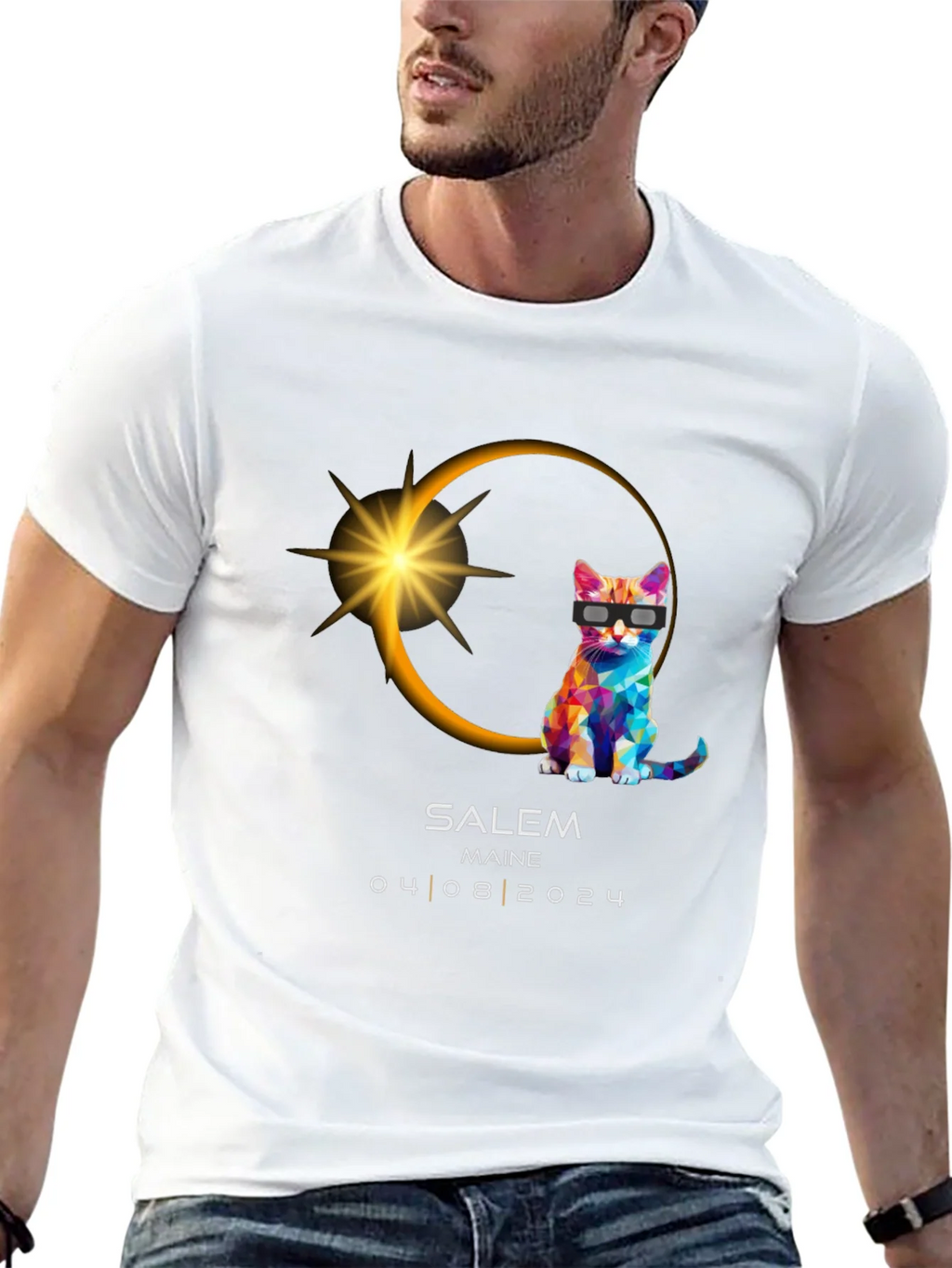 Salem Maine Eclipse 2024 Cat T-Shirt product image 12