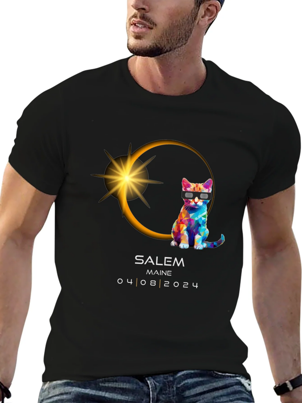 Salem Maine Eclipse 2024 Cat T-Shirt product image 6