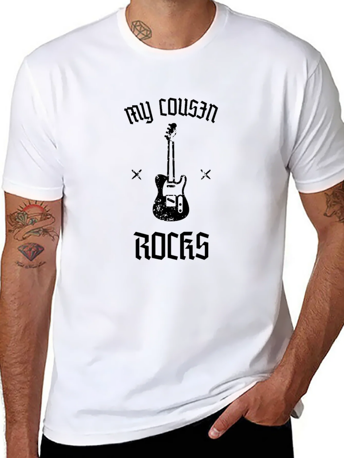 My Cousin Rocks Guitar T-Shirt - Black product image 7