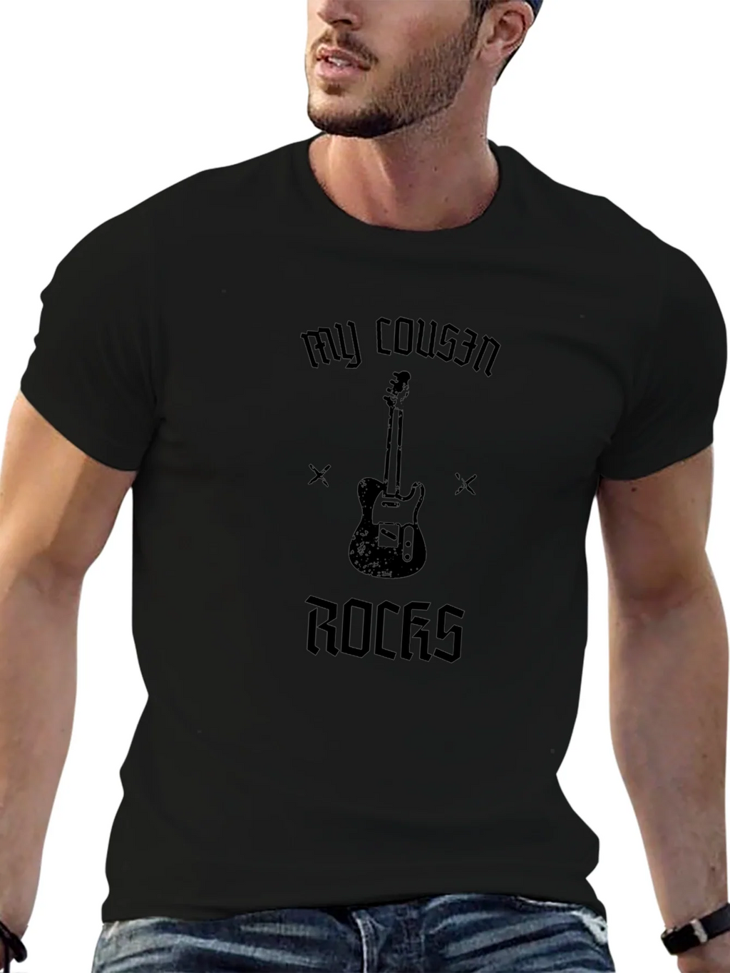 My Cousin Rocks Guitar T-Shirt - Black product image 6