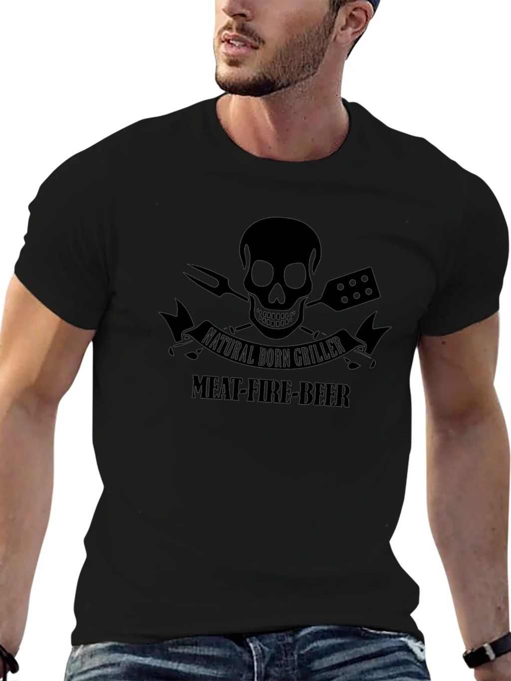 Natural Born Griller T-Shirt - Meat Fire Beer Skull product image 6