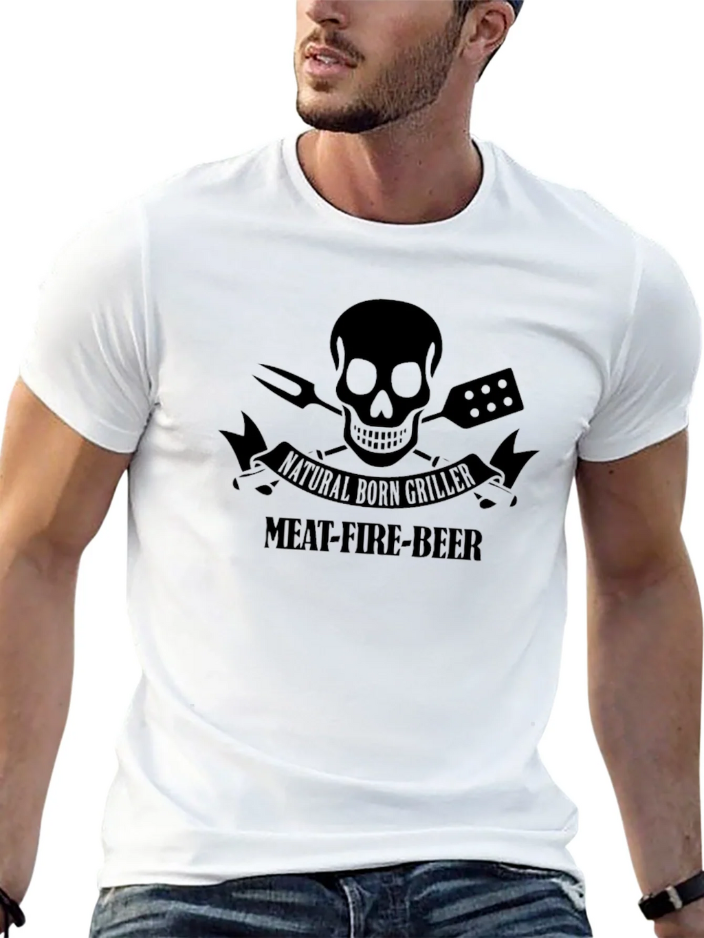Natural Born Griller T-Shirt - Meat Fire Beer Skull product image 12
