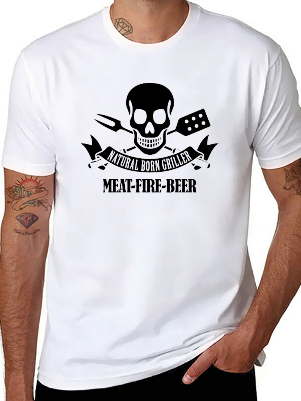 Natural Born Griller T-Shirt - Meat Fire Beer Skull product image 7