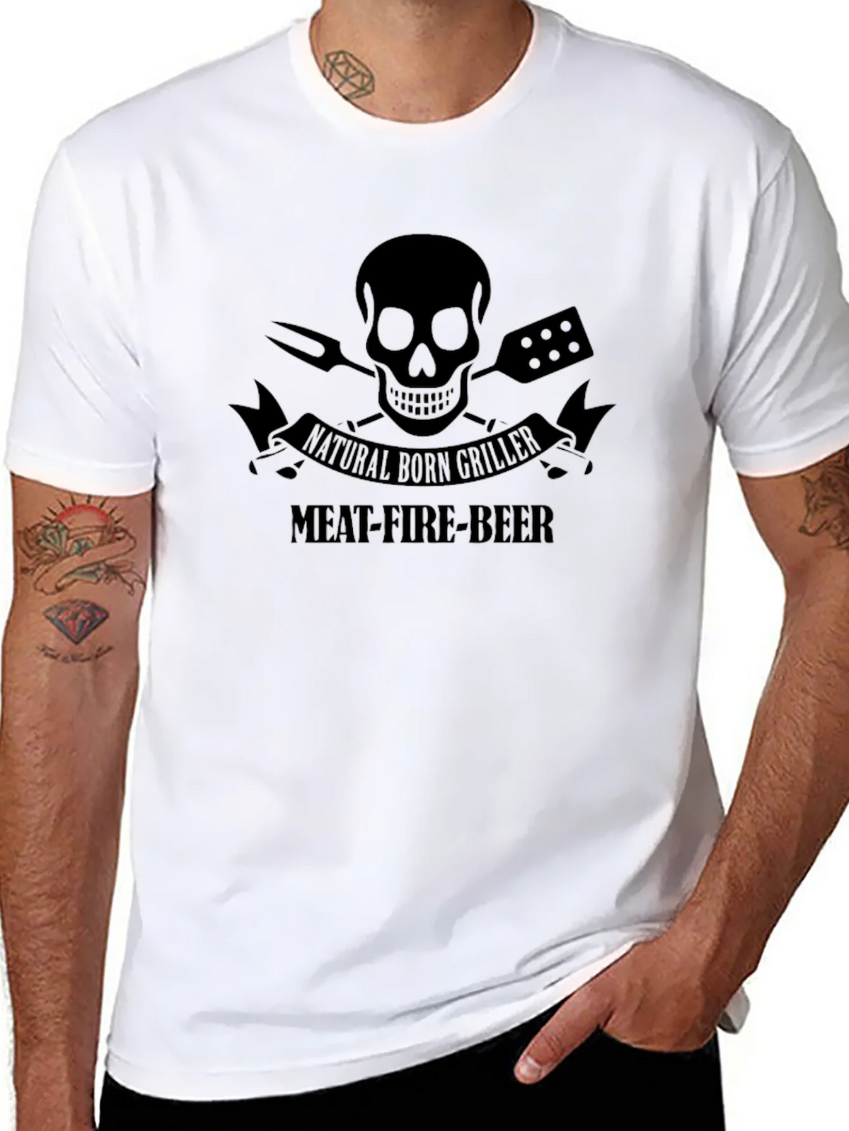 Natural Born Griller T-Shirt - Meat Fire Beer Skull product image 7