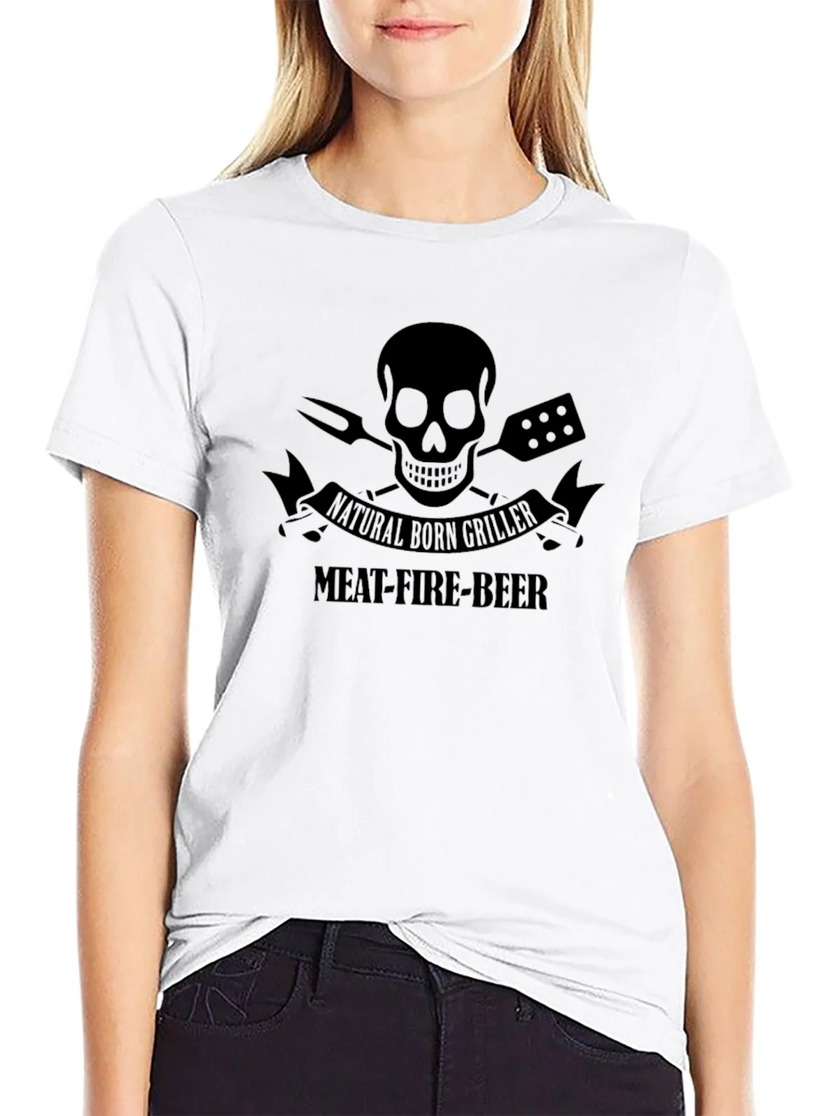 Natural Born Griller T-Shirt - Meat Fire Beer Skull product image 8