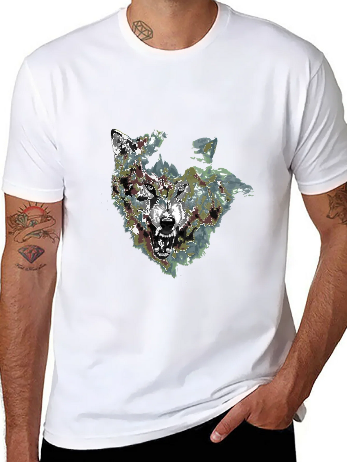 Mens Black Wolf Graphic Print T-Shirt product image 7