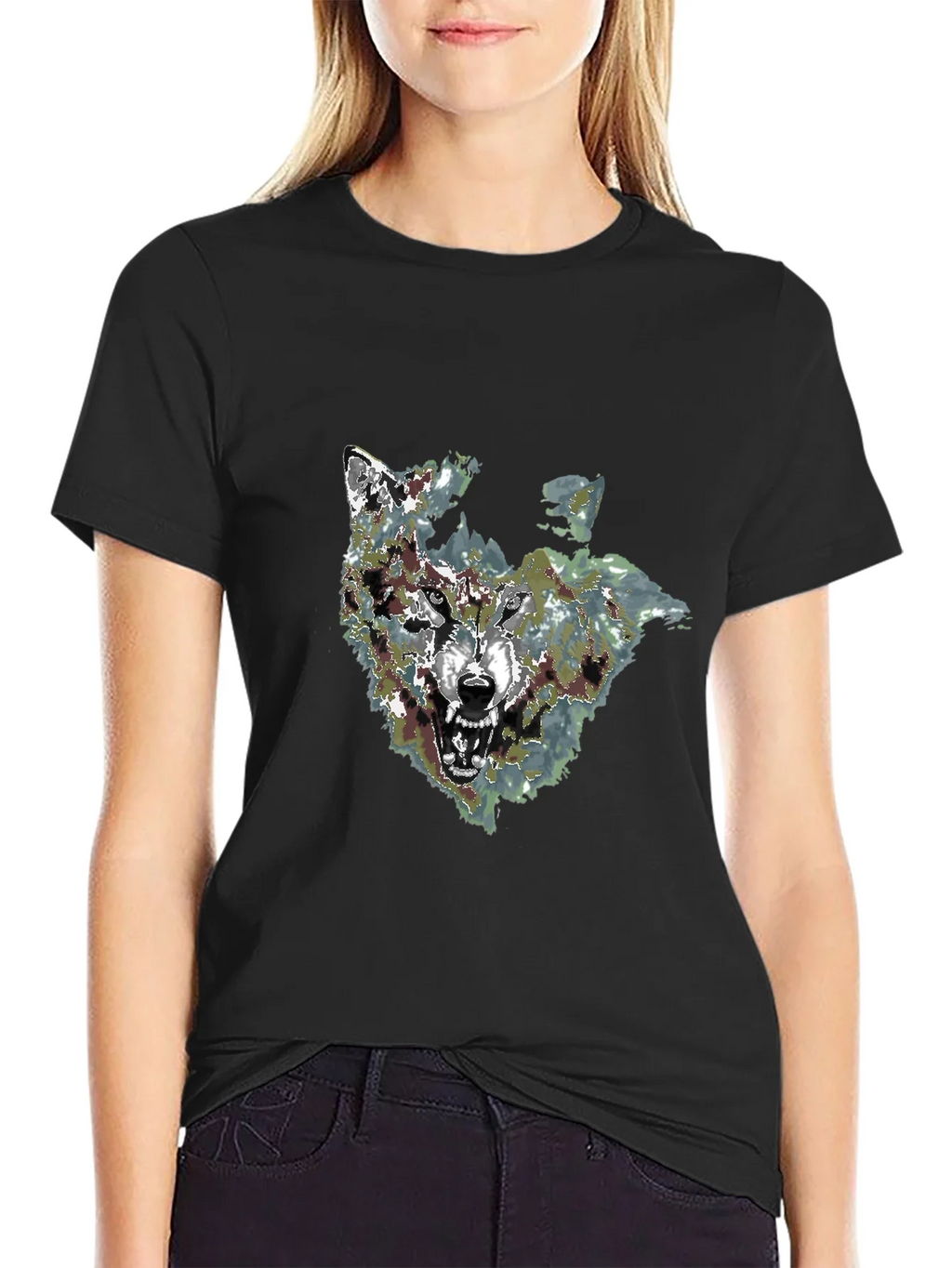Mens Black Wolf Graphic Print T-Shirt product image 2