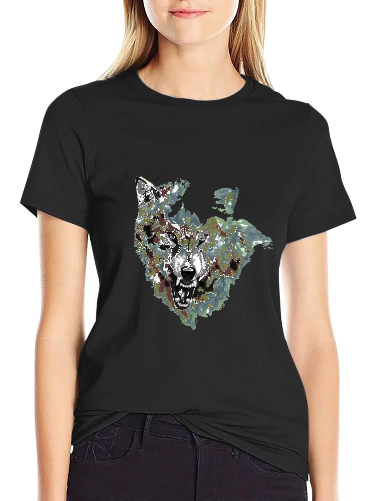 Mens Black Wolf Graphic Print T-Shirt product image 2