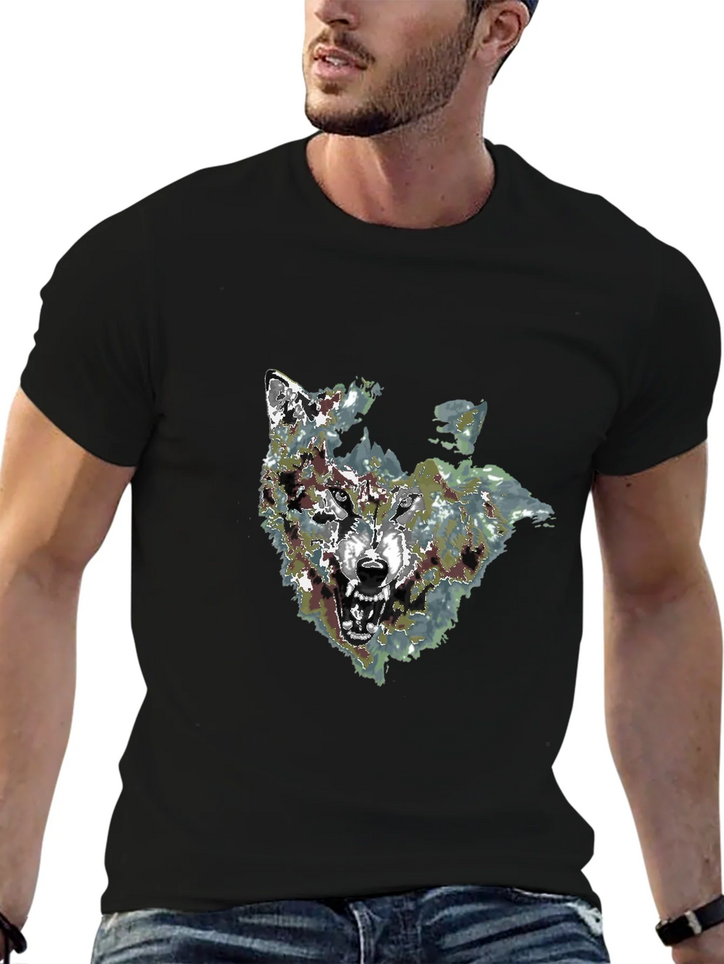 Mens Black Wolf Graphic Print T-Shirt product image 6