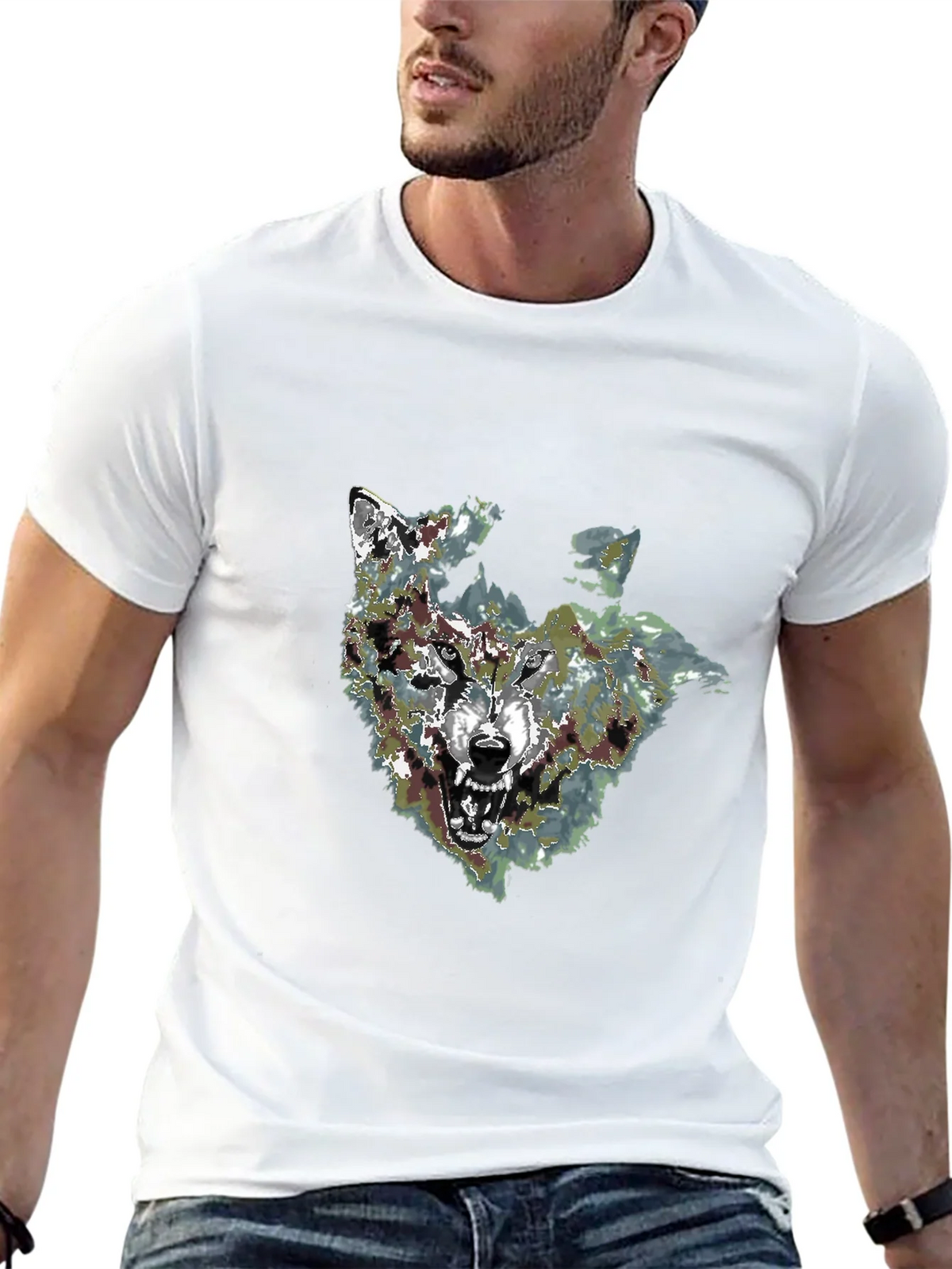 Mens Black Wolf Graphic Print T-Shirt product image 12