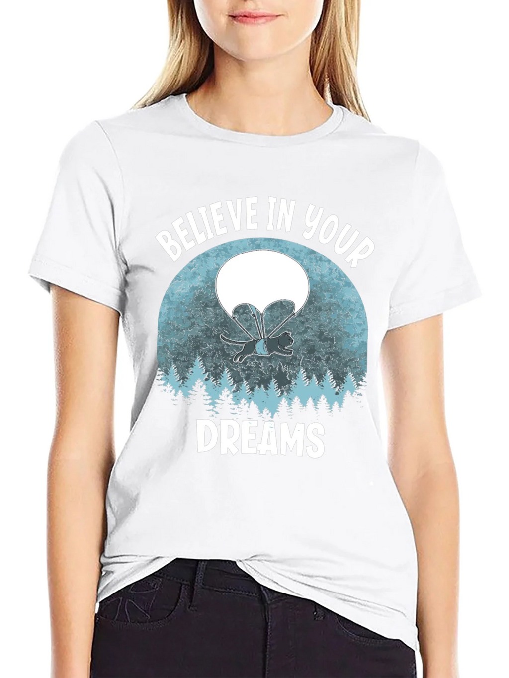 Believe in Your Dreams T-Shirt Funny Cat Parachute Shirt product image 8