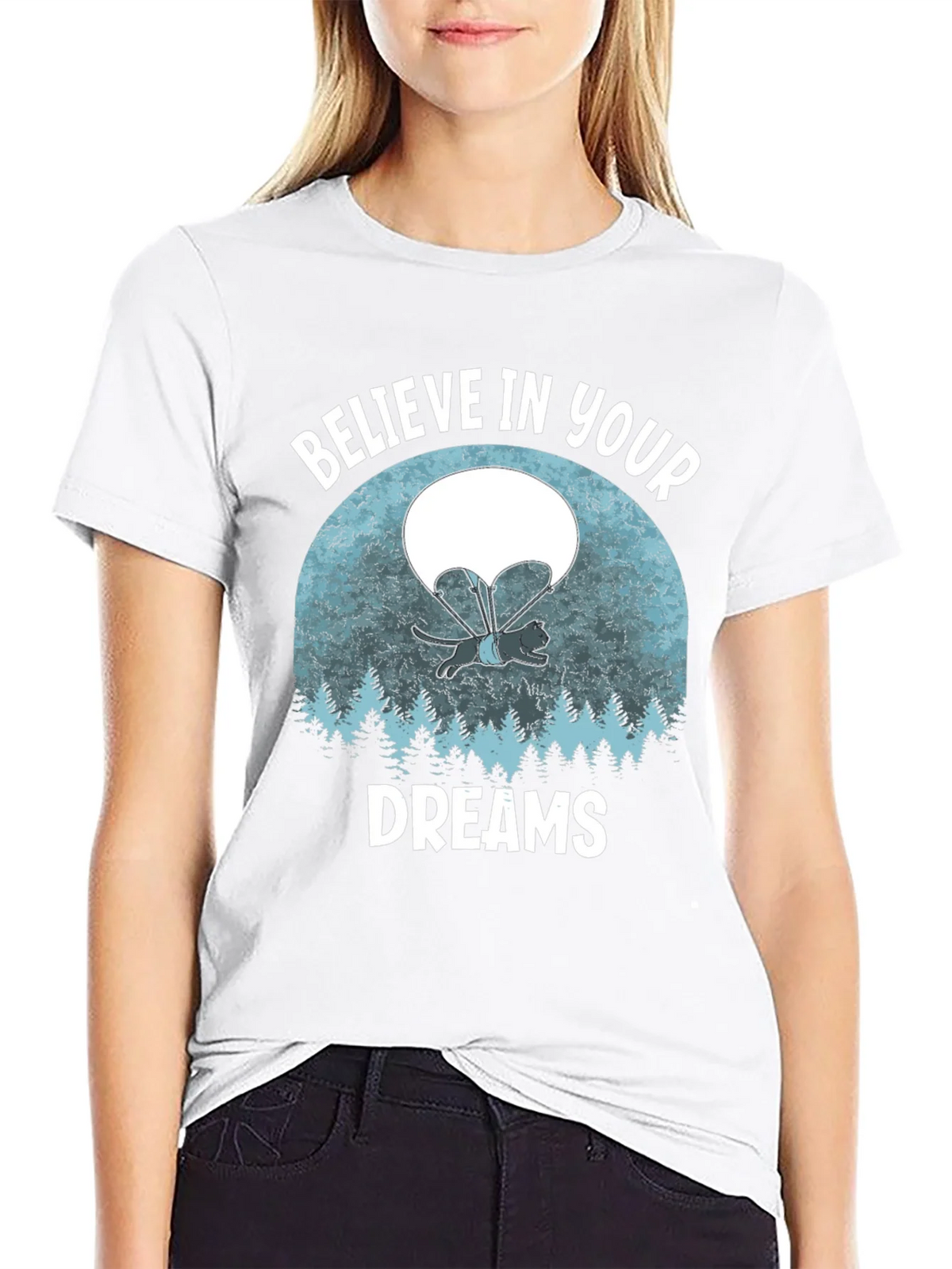 Believe in Your Dreams T-Shirt Funny Cat Parachute Shirt product image 8