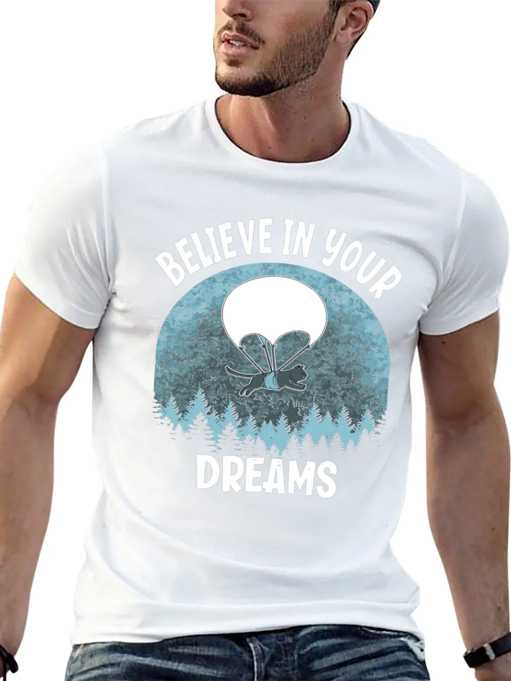 Believe in Your Dreams T-Shirt Funny Cat Parachute Shirt product image 12