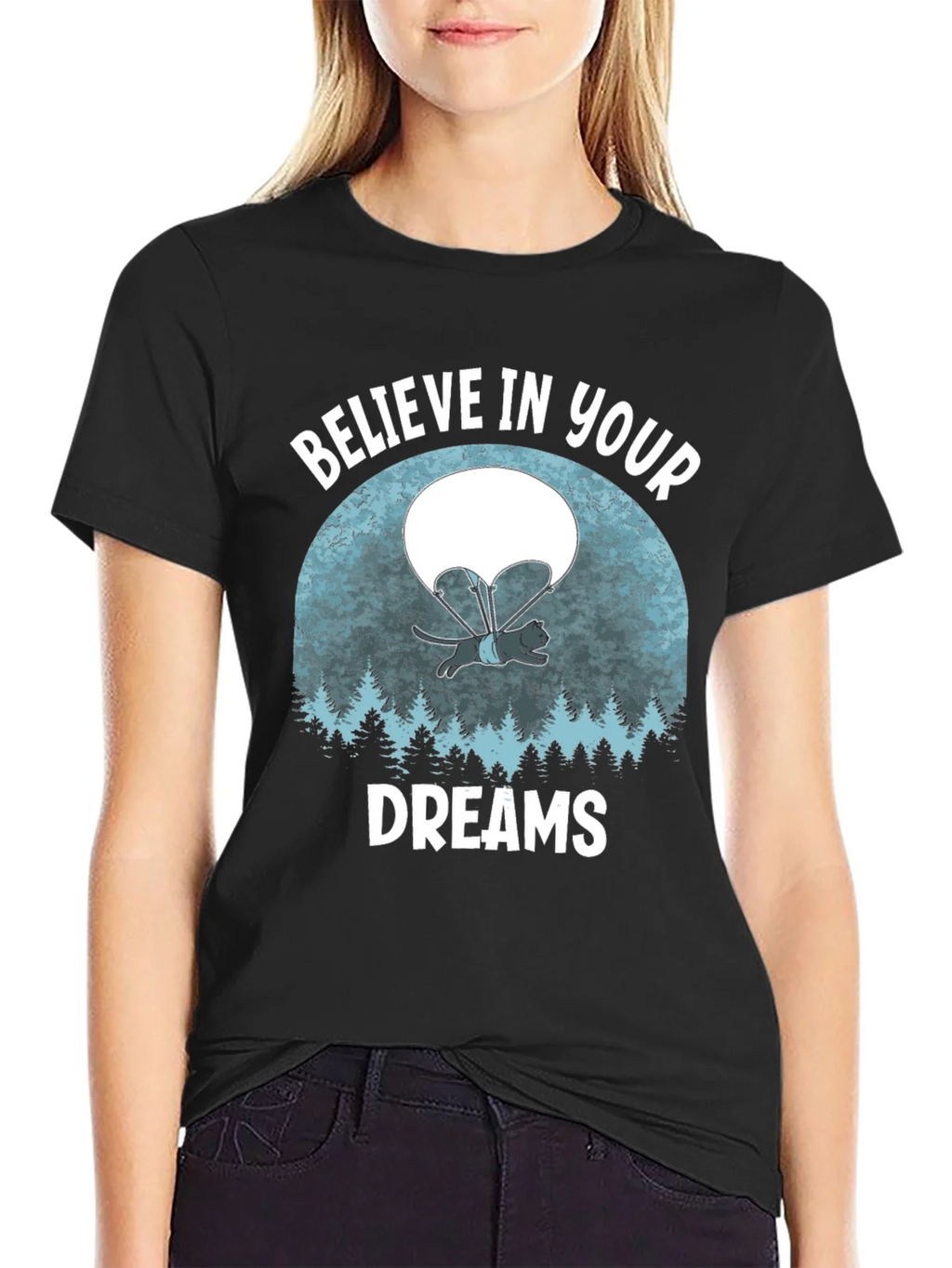 Believe in Your Dreams T-Shirt Funny Cat Parachute Shirt product image 2
