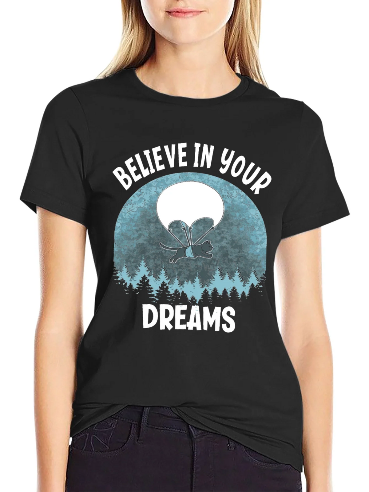 Believe in Your Dreams T-Shirt Funny Cat Parachute Shirt product image 2