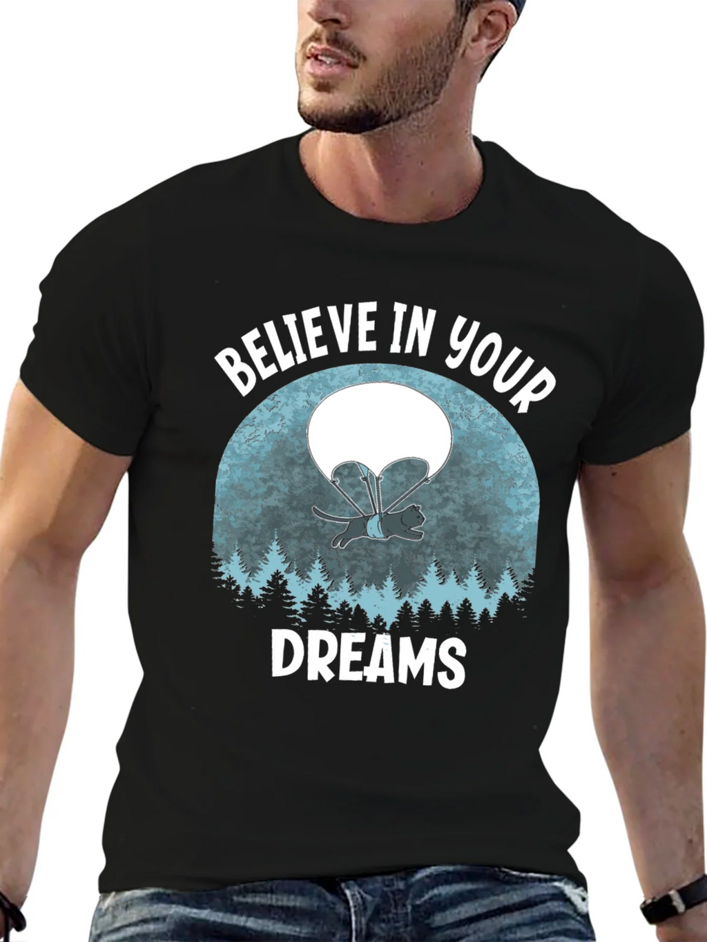 Believe in Your Dreams T-Shirt Funny Cat Parachute Shirt product image 6