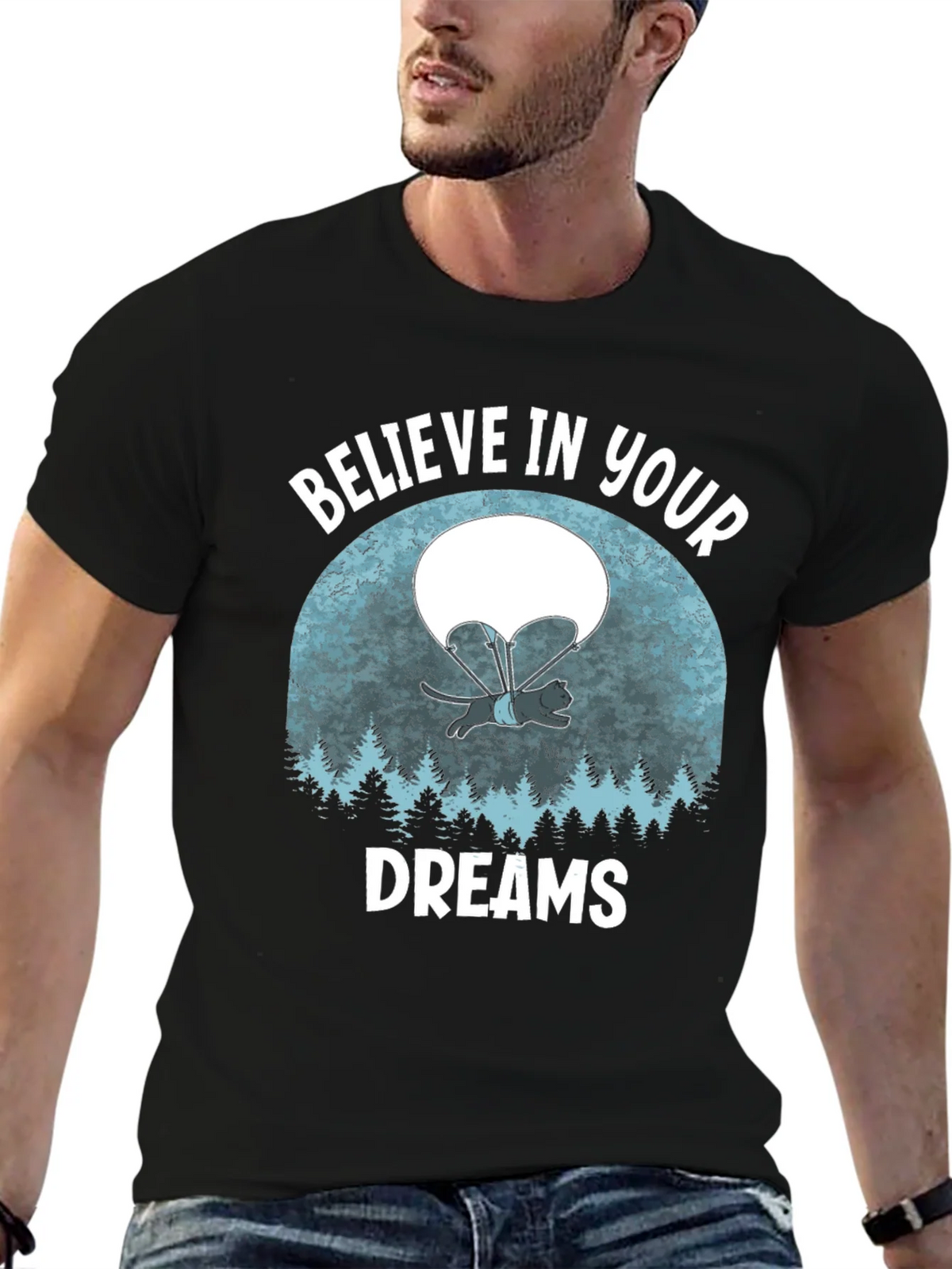 Believe in Your Dreams T-Shirt Funny Cat Parachute Shirt product image 6