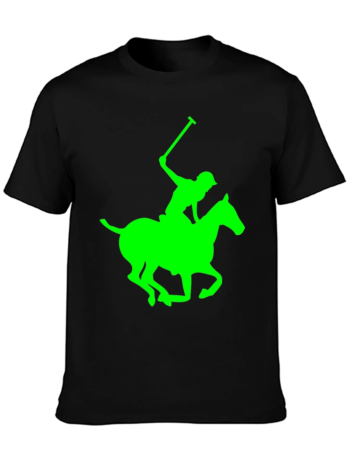 Black Polo T-Shirt with Neon Green Horse and Rider Graphic product image 3